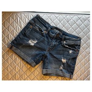 Aeropostale Women's Distressed Dark Wash Denim Shorts